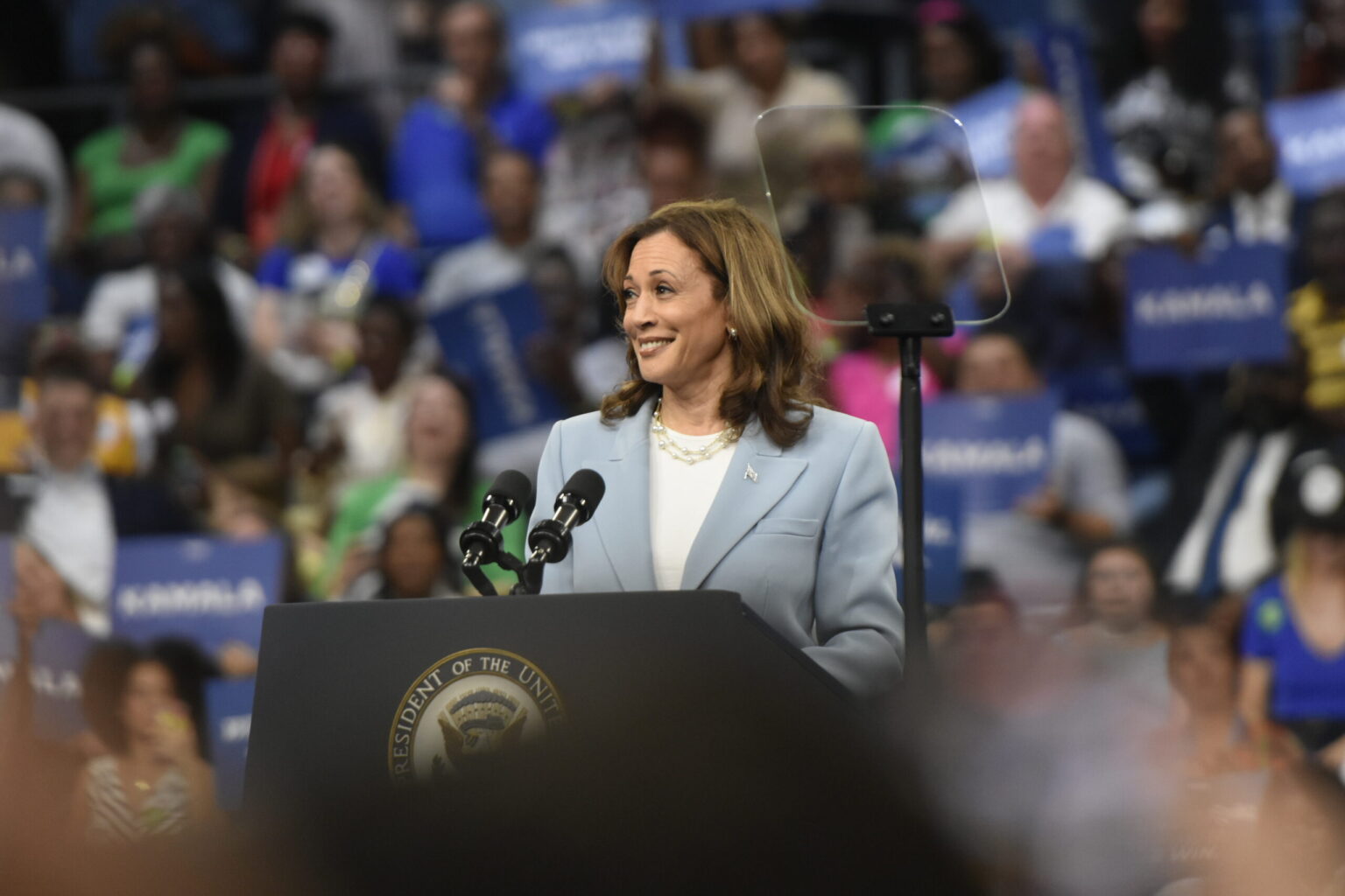 Kamala Harris ad un evento in Pennsylvania.